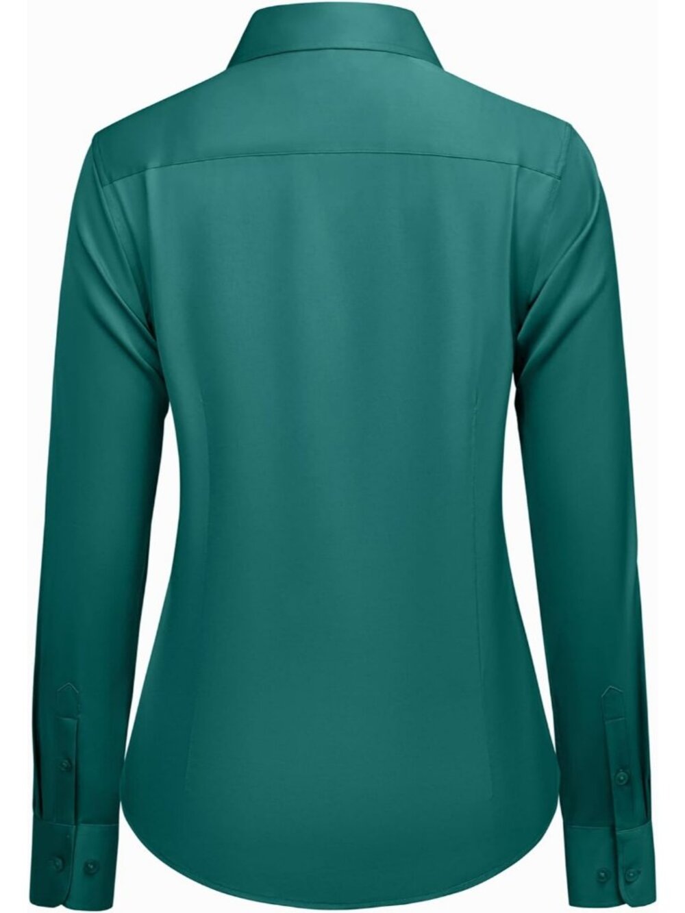 Women's Peacock Blue Button Down Long Sleeve Classic Fit Collared Wrinkle Shirts - Picture 4 of 6